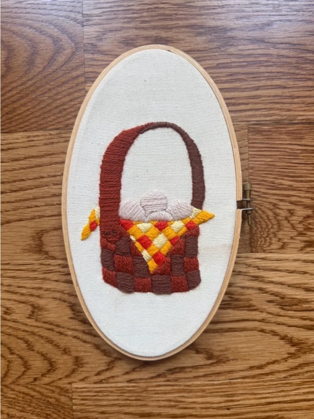 Hand-Embroidered Chicken & Basket Hoop Set - Warm Autumn Colors